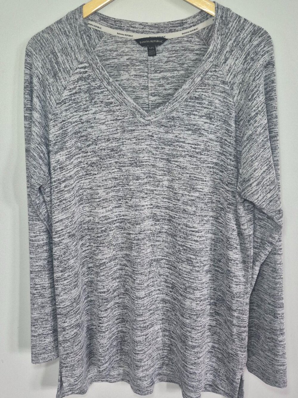 Banana Republic Grey Marled V-Neck Long Sleeve Top Size XL